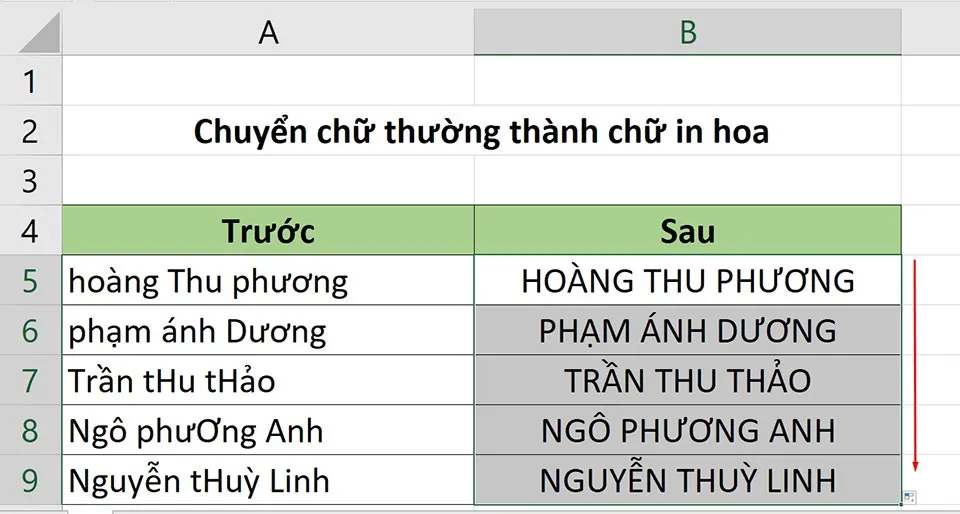 2 cách chuyển chữ thường thành chữ hoa trong Excel