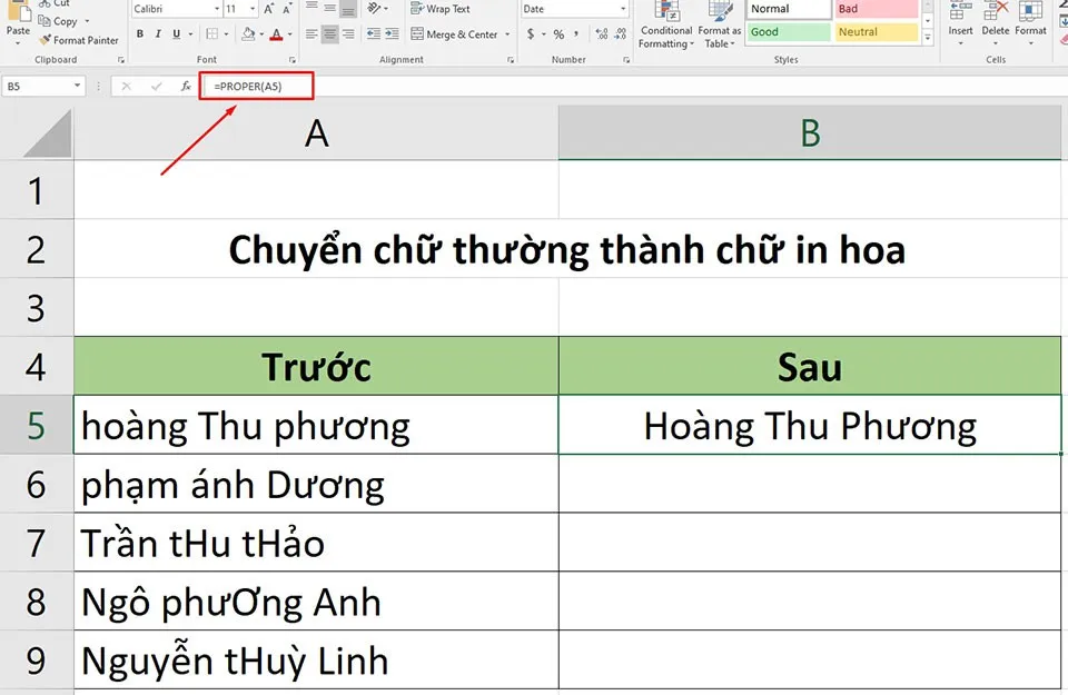 2 cách chuyển chữ thường thành chữ hoa trong Excel