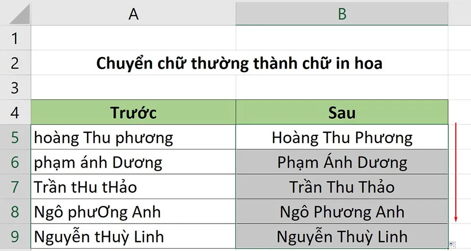 2 cách chuyển chữ thường thành chữ hoa trong Excel