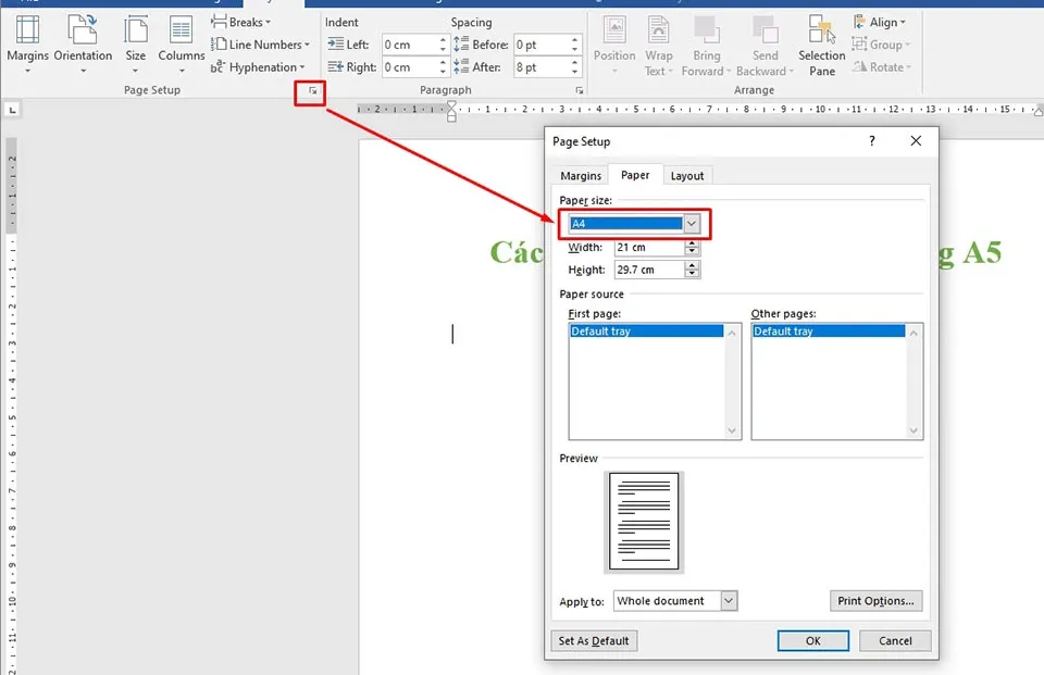 2 cách chuyển từ khổ giấy A4 sang A5 trong Word