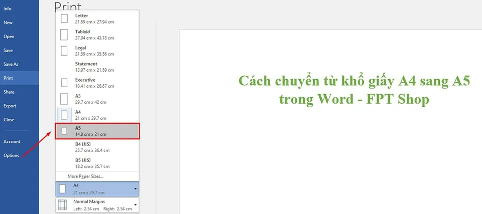 2 cách chuyển từ khổ giấy A4 sang A5 trong Word