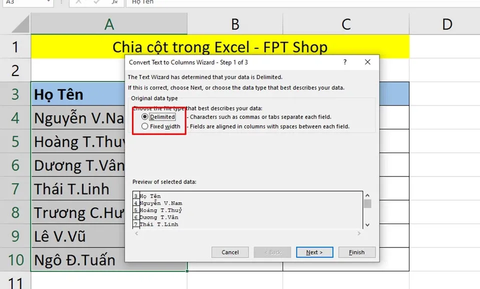 2 phương pháp chia cột trong Excel mà bạn phải biết để làm việc hiệu quả hơn