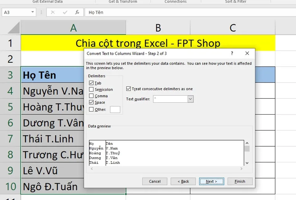 2 phương pháp chia cột trong Excel mà bạn phải biết để làm việc hiệu quả hơn