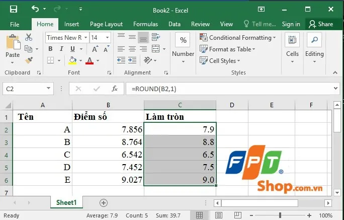 3 cách làm tròn số trong Excel đơn giản bằng hàm ROUND