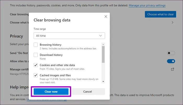 5 cách tốt nhất để xóa cookies và cache trên Microsoft Edge