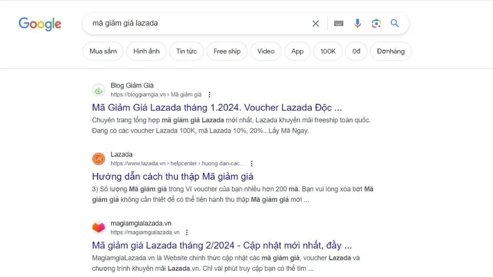 Bước 1: Tìm "Mã giảm giá Lazada"