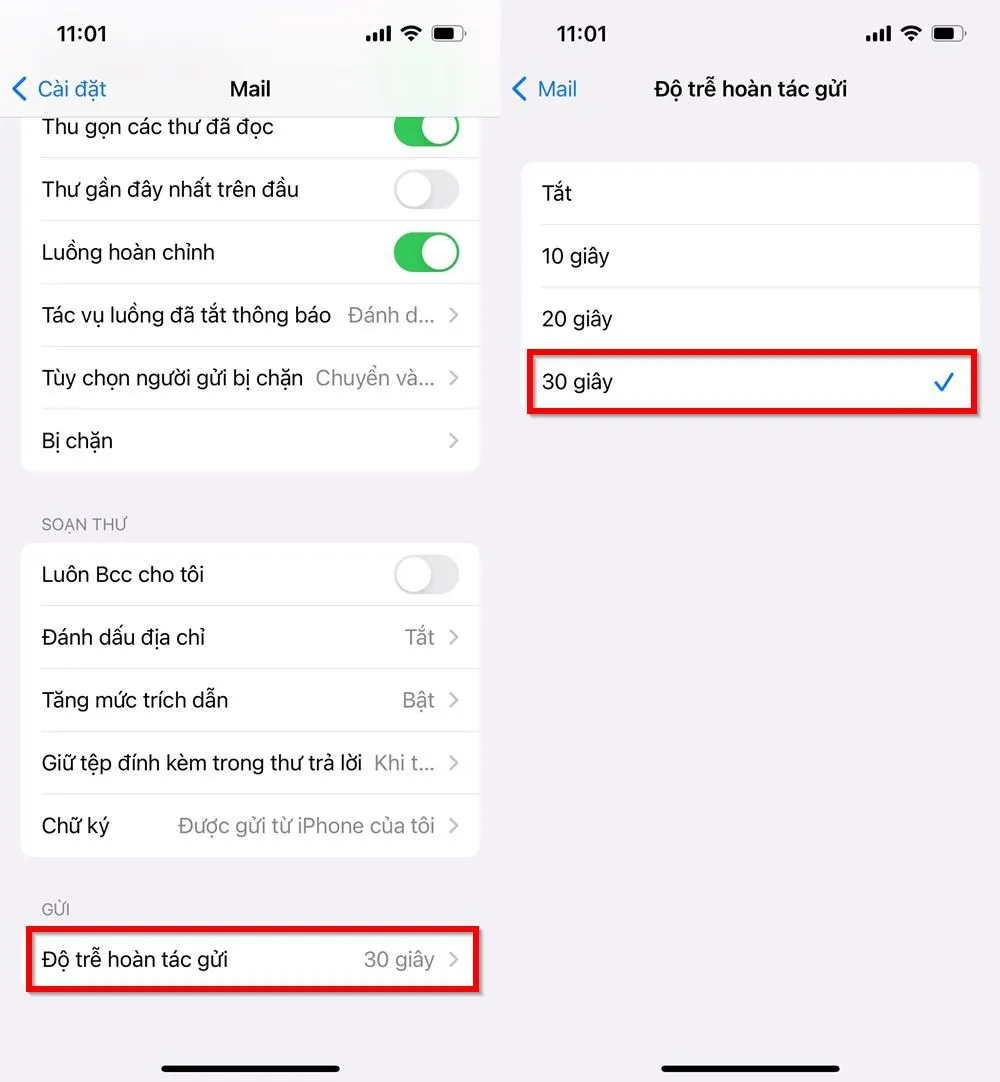 Bật mí cách điều chỉnh thời gian thu hồi email trên iPhone để kịp hoàn tác email khi gửi nhầm