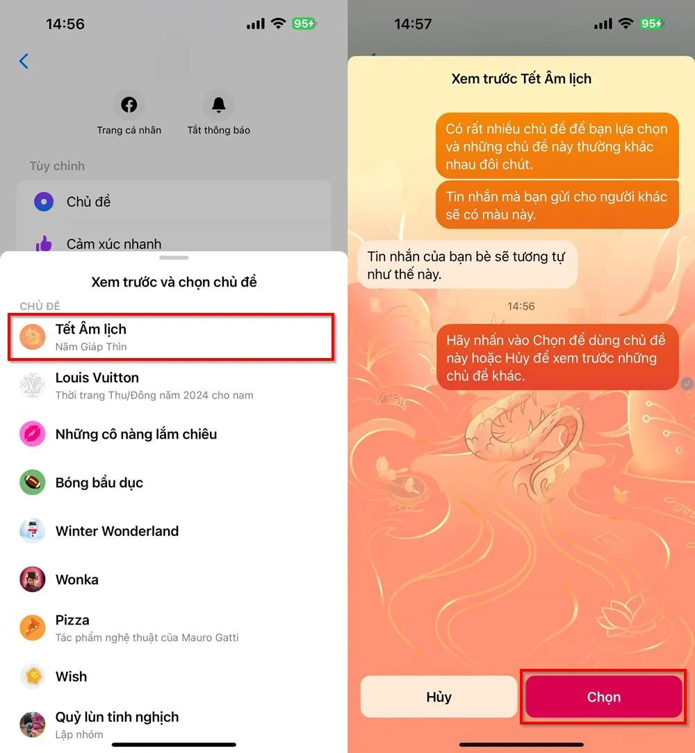 Bỏ túi ngay cách sử dụng chủ đề Tết Âm Lịch Năm Giáp Thìn trên Messenger vô cùng độc đáo và thú vị