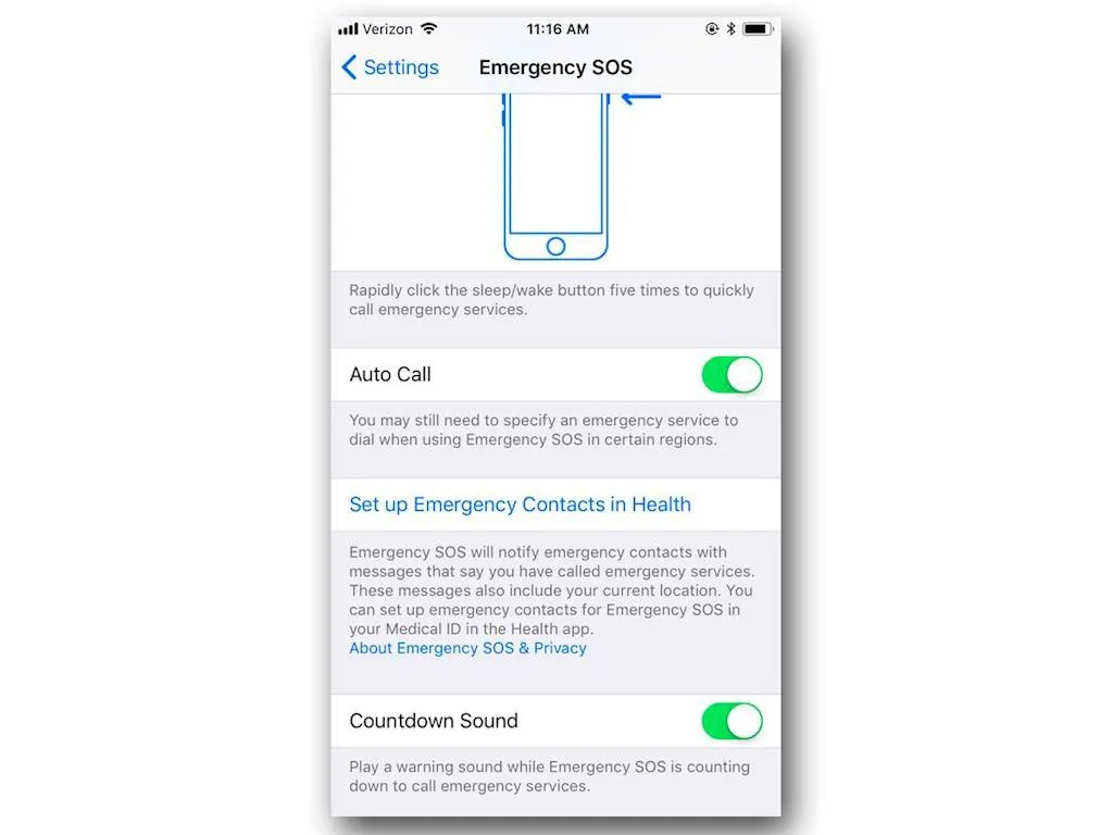 Các bước kích hoạt Emergency SOS trên iOS 11