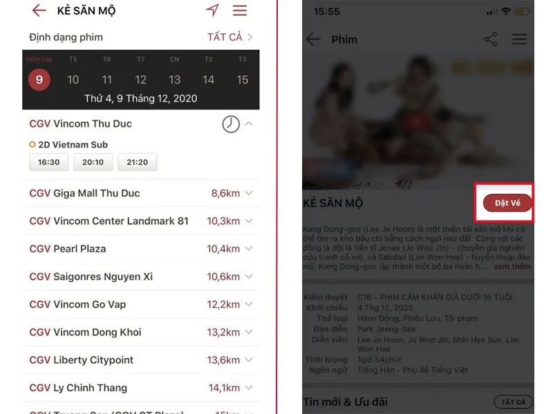 Các cách đặt vé xem phim trên ứng dụng CGV, Galaxy, Lotte Cinema
