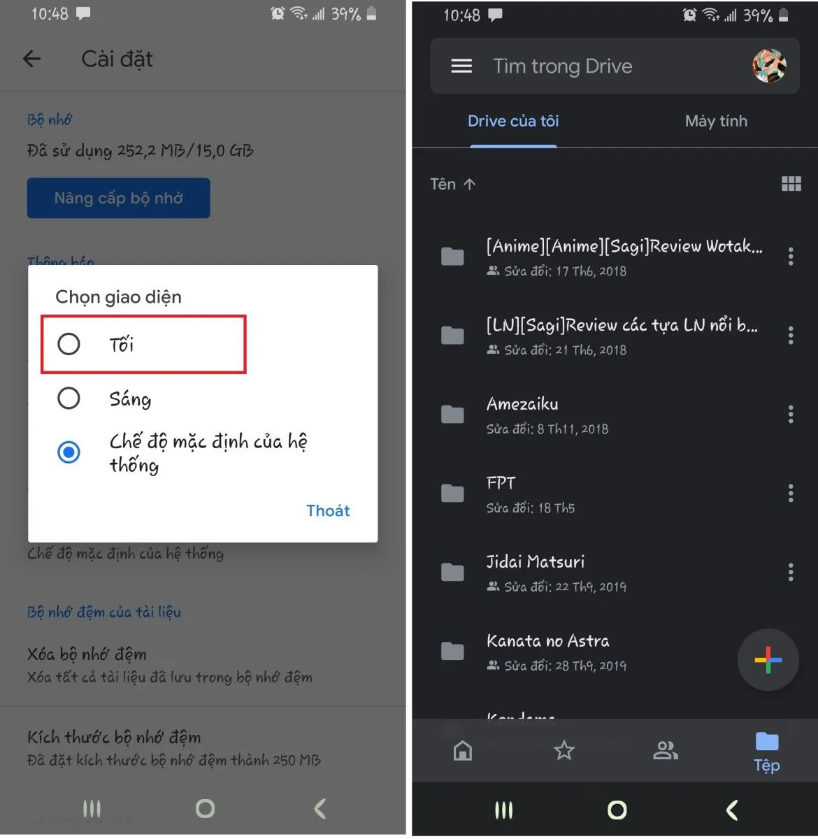 Cách bật Dark Mode cho Google Drive, Slides và Sheets trên Android