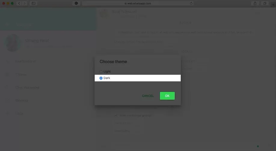 Cách bật Dark Mode trên WhatsApp phiên bản web