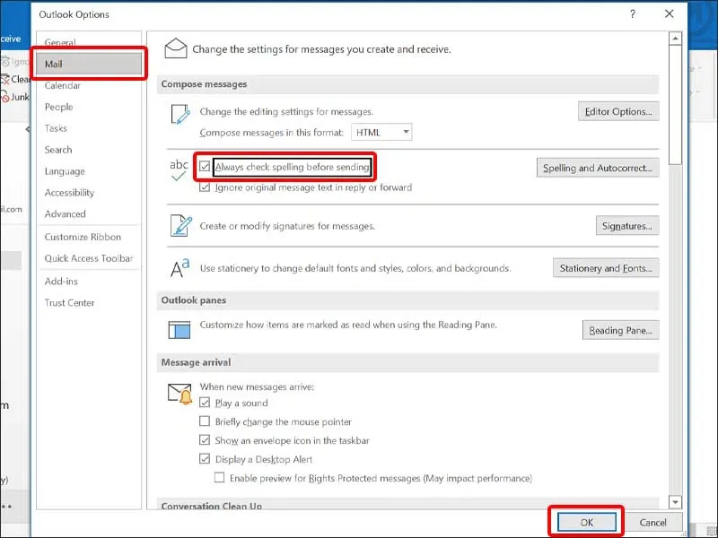 Cách bật kiểm tra chính tả email Outlook cực đơn giản