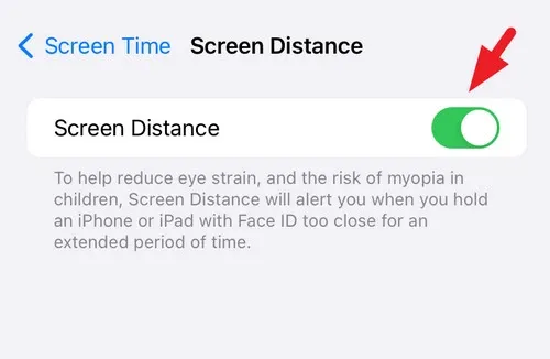 Cách bật tắt cảnh báo khoảng cách màn hình bảo vệ mắt Screen Distance trên iOS 17