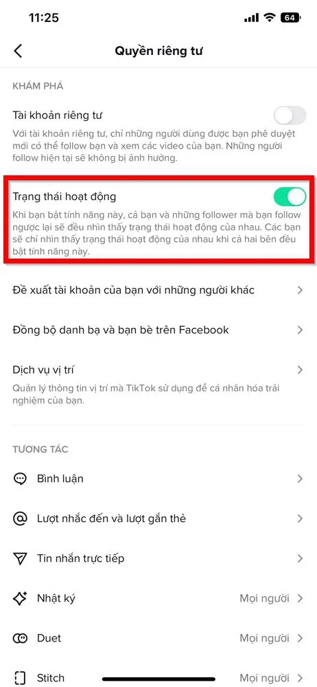 Cách bật/tắt và xem trạng thái hoạt động trên TikTok cực dễ