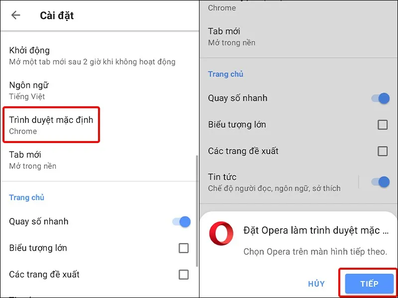 Cách cài đặt Opera làm trình duyệt mặc định trên điện thoại và máy tính