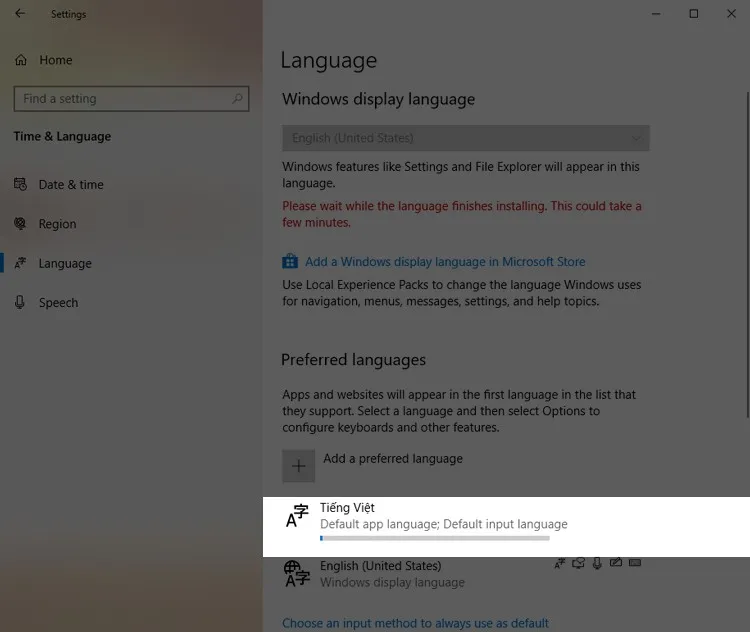Cách cài đặt tiếng Việt cho Win 10