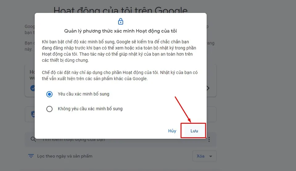 Cách cài mật khẩu cho Lịch sử hoạt động Google