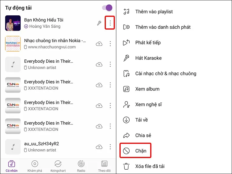 Cách chặn, bỏ chặn bài hát và nghệ sĩ trong danh sách phát nhạc Zing MP3 cực dễ