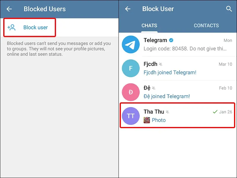 Cách chặn, bỏ chặn liên hệ Telegram đơn giản và nhanh chóng