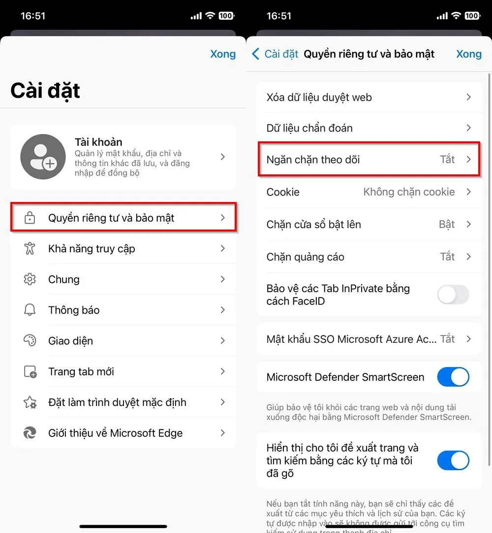 Cách chặn các trang web thu thập thông tin về hoạt động của bạn khi dùng Microsoft Edge trên iPhone