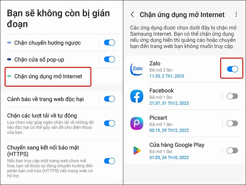 Cách chặn các ứng dụng mở Internet trên trình duyệt Samsung Internet vô cùng an toàn