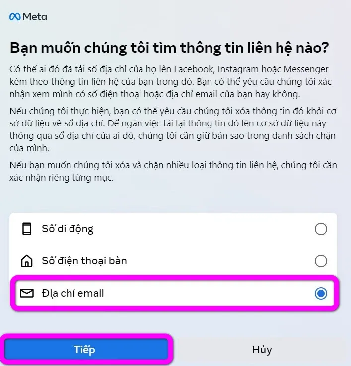 Cách chặn người khác tải số điện thoại hoặc email của bạn lên Facebook