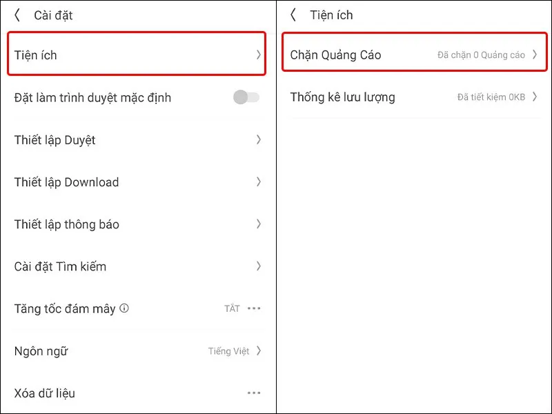 Cách chặn quảng cáo trên trình duyệt UC Browser