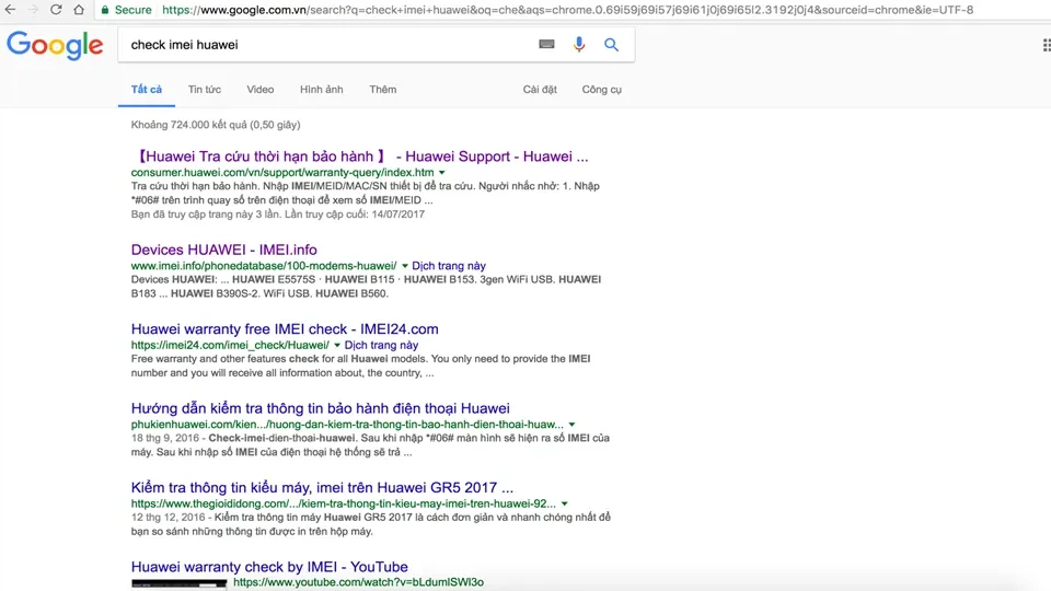 Cách check IMEI máy Huawei