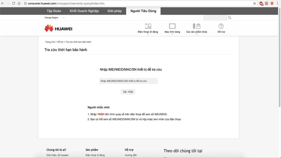 Cách check IMEI máy Huawei