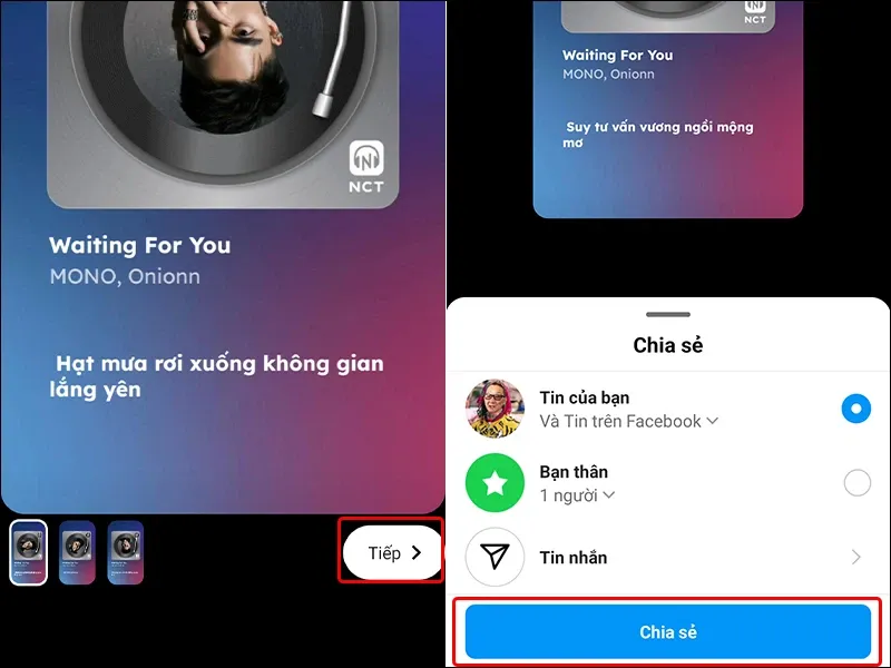 Cách chia sẻ bài hát lên story Instagram bằng ứng dụng Nhaccuatui