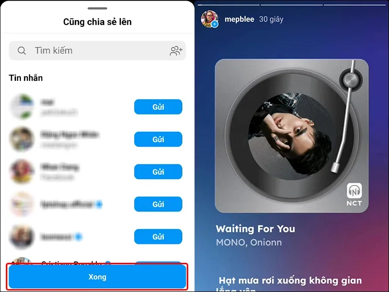 Cách chia sẻ bài hát lên story Instagram bằng ứng dụng Nhaccuatui