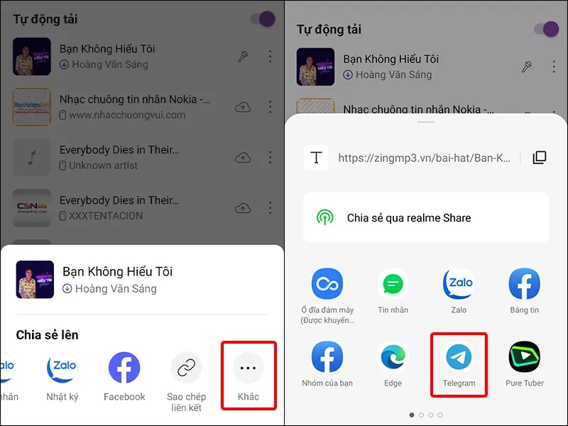 Cách chia sẻ bài hát trên Zing MP3 qua Telegram cực dễ