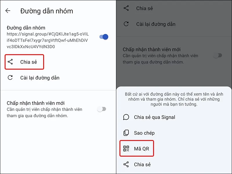 Cách chia sẻ đường dẫn nhóm chat Signal bằng Mã QR vô cùng tiện lợi