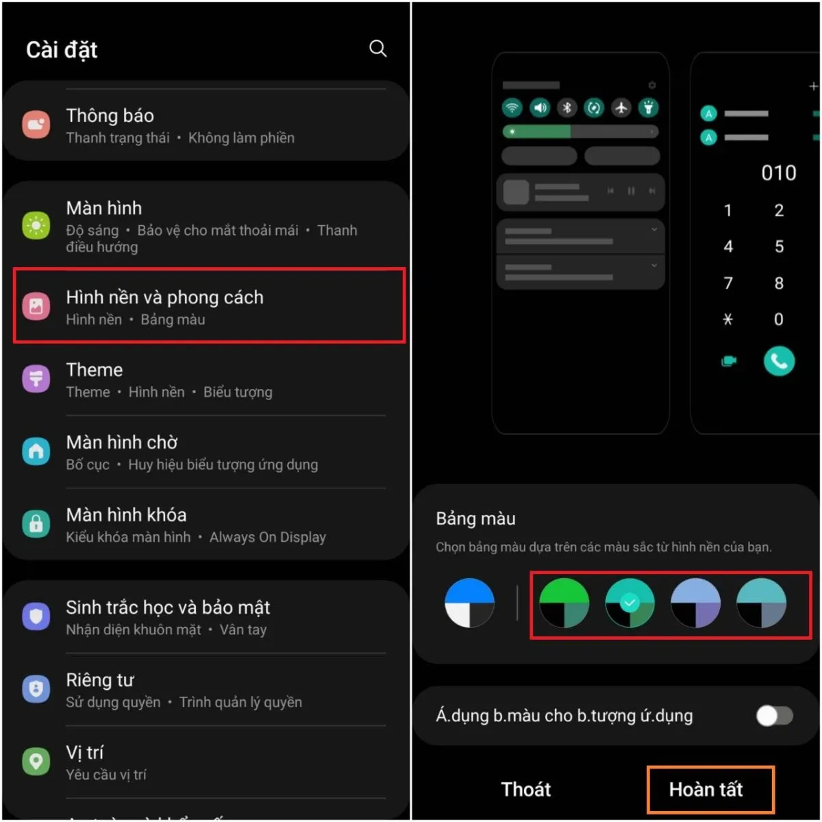 Cách chỉnh màu hệ thống phù hợp với hình nền trên điện thoại Samsung