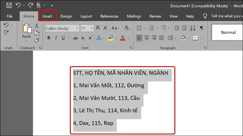 Cách chuyển đổi văn bản sang dạng bảng hàng loạt trong Word cực dễ