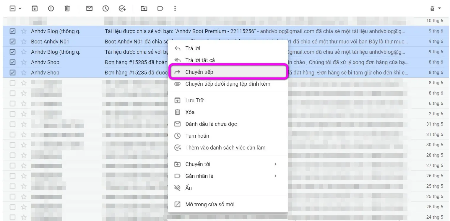 Cách chuyển tiếp nhiều email Gmail cùng lúc chỉ với một cú click