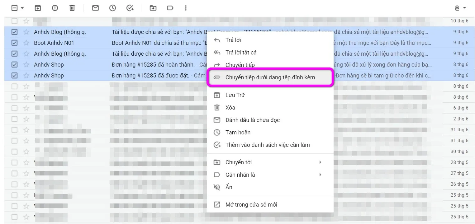 Cách chuyển tiếp nhiều email Gmail cùng lúc chỉ với một cú click