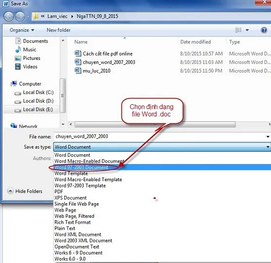 Cách chuyển word 2007 sang 2003 trực tiếp