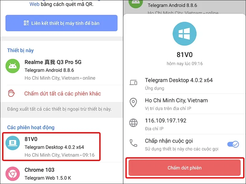 Cách đăng xuất tài khoản Telegram trên các thiết bị khác từ xa cực nhanh