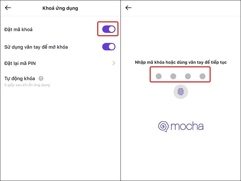 Cách đặt mã khóa ứng dụng Mocha trên điện thoại vô cùng đơn giản và nhanh chóng