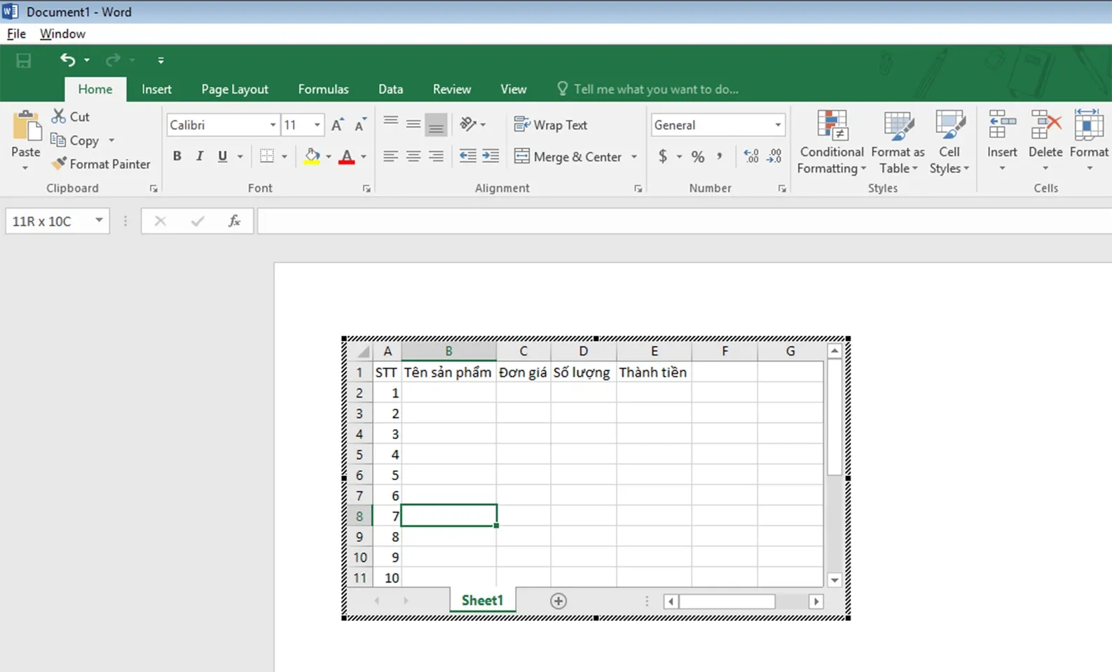 Cách để sử dụng bảng tính Excel trong Microsoft Word