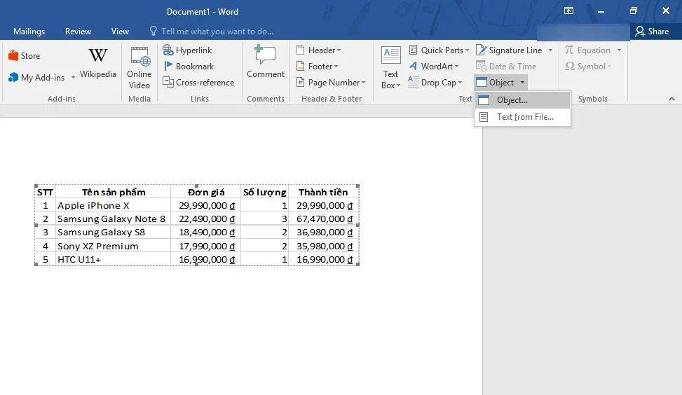 Cách để sử dụng bảng tính Excel trong Microsoft Word