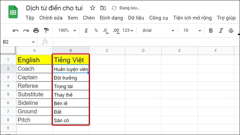 Cách dịch từ điển với Google Sheet bằng điện thoại và máy tính cực nhanh