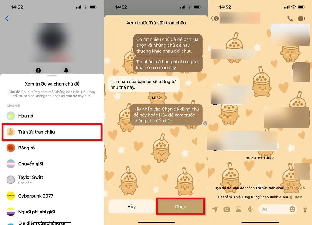 Cách đổi chủ đề Trà sữa trân châu mới nhất trên Messenger vô cùng độc đáo