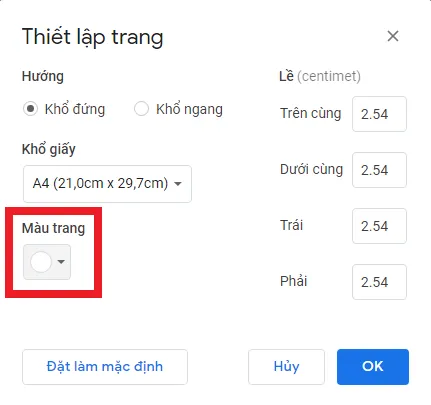 Cách đổi màu nền của trang trong Google Docs