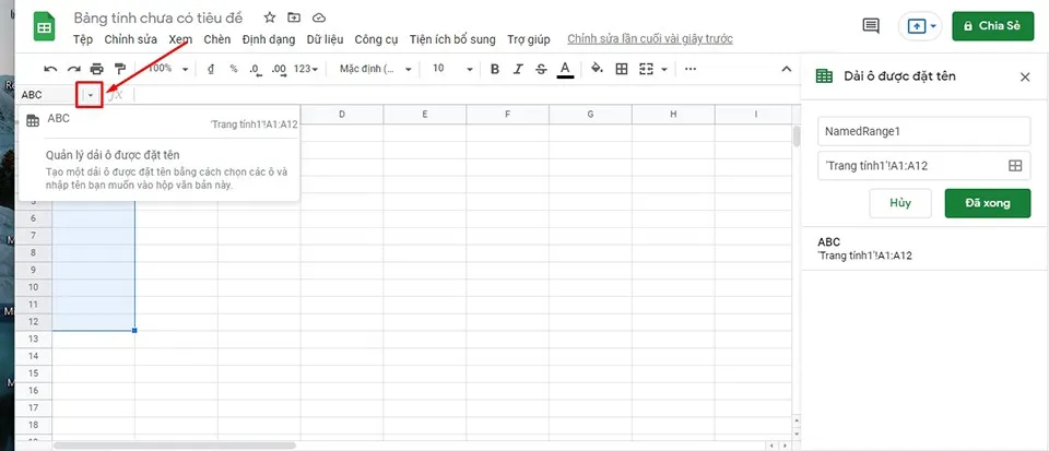 Cách đổi tên, đặt tên cho hàng hoặc cột trong Google Sheets