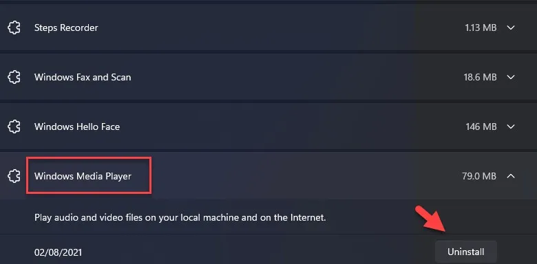 Cách gỡ cài đặt Windows Media Player trên Windows 11