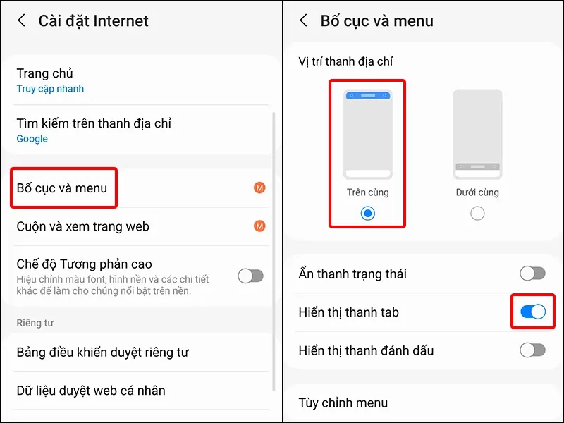 Cách hiện tab dưới thanh địa chỉ trên Samsung Internet cực dễ