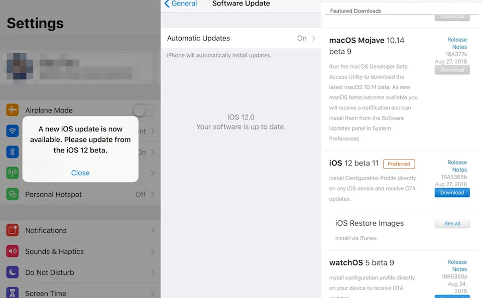 Cách khắc phục lỗi hiển thị thông báo cập nhật trên hệ điều hành iOS 12 beta 11